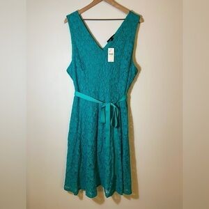 Lane bryant Teal Lace Floral Tie Dress Size 20 NWT Sleeveless Knee Length